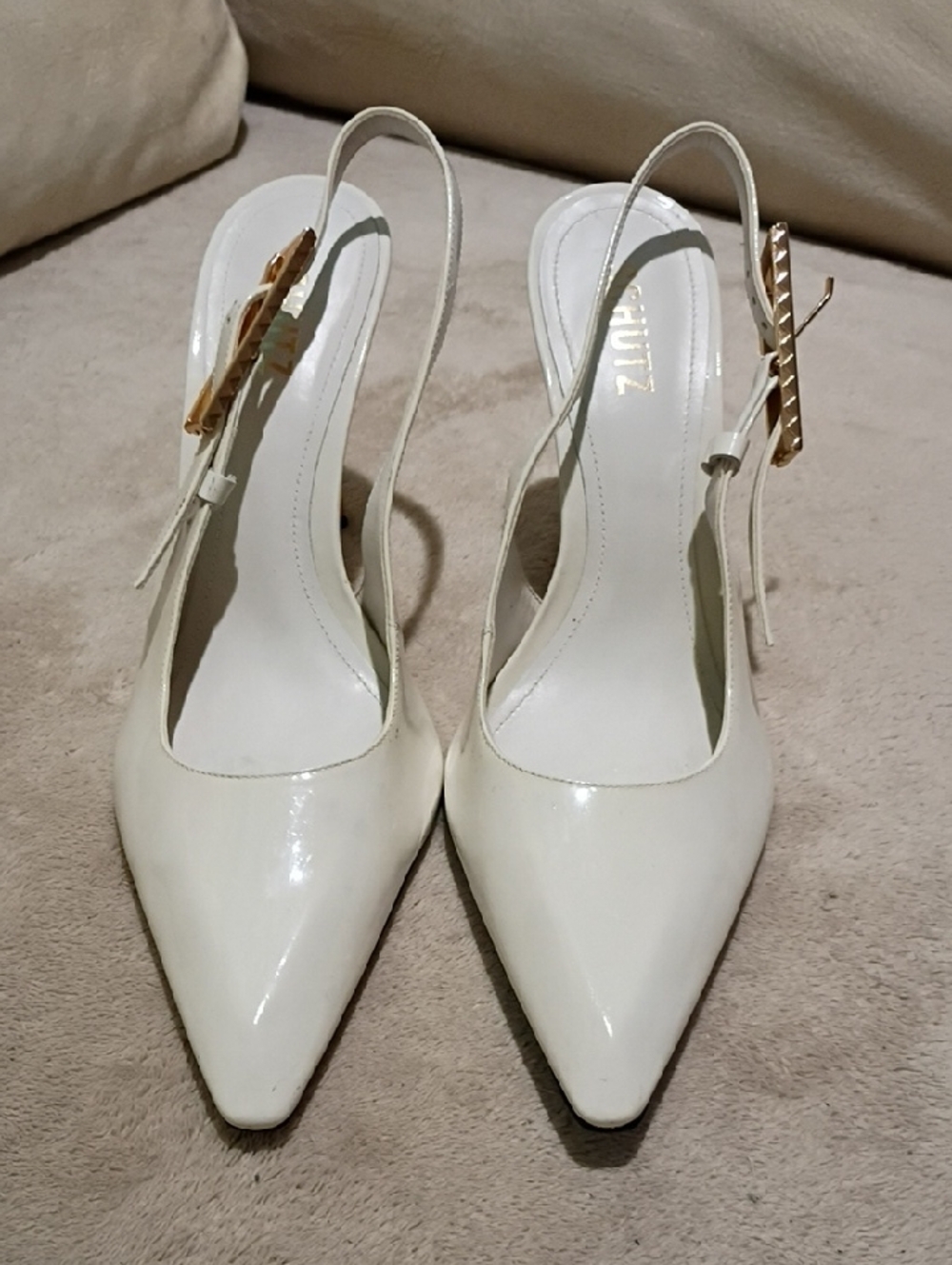 SCHUTZ White Pointed Slingback Kitten Heel Pumps - Picture 4 of 9